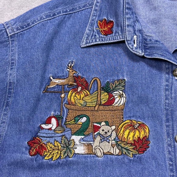 Vintage Bobbie Brooks Denim Shirt Fall Harvest Embroidered Countrycore - Picture 6 of 15